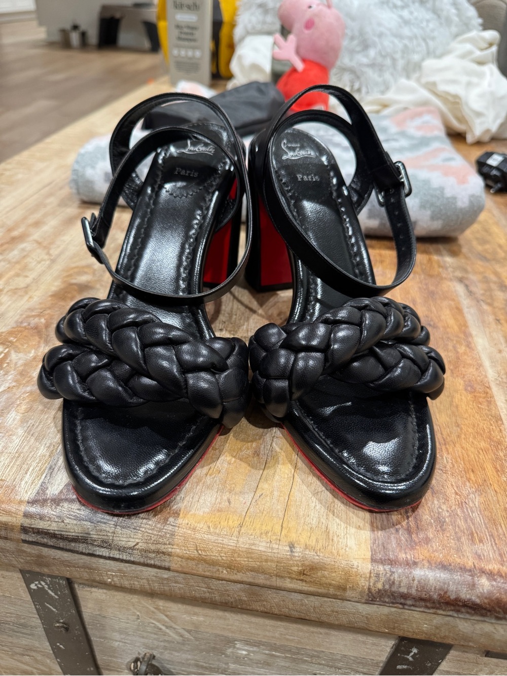 Christian Louboutian Brio Braided Sandal in Black 42”